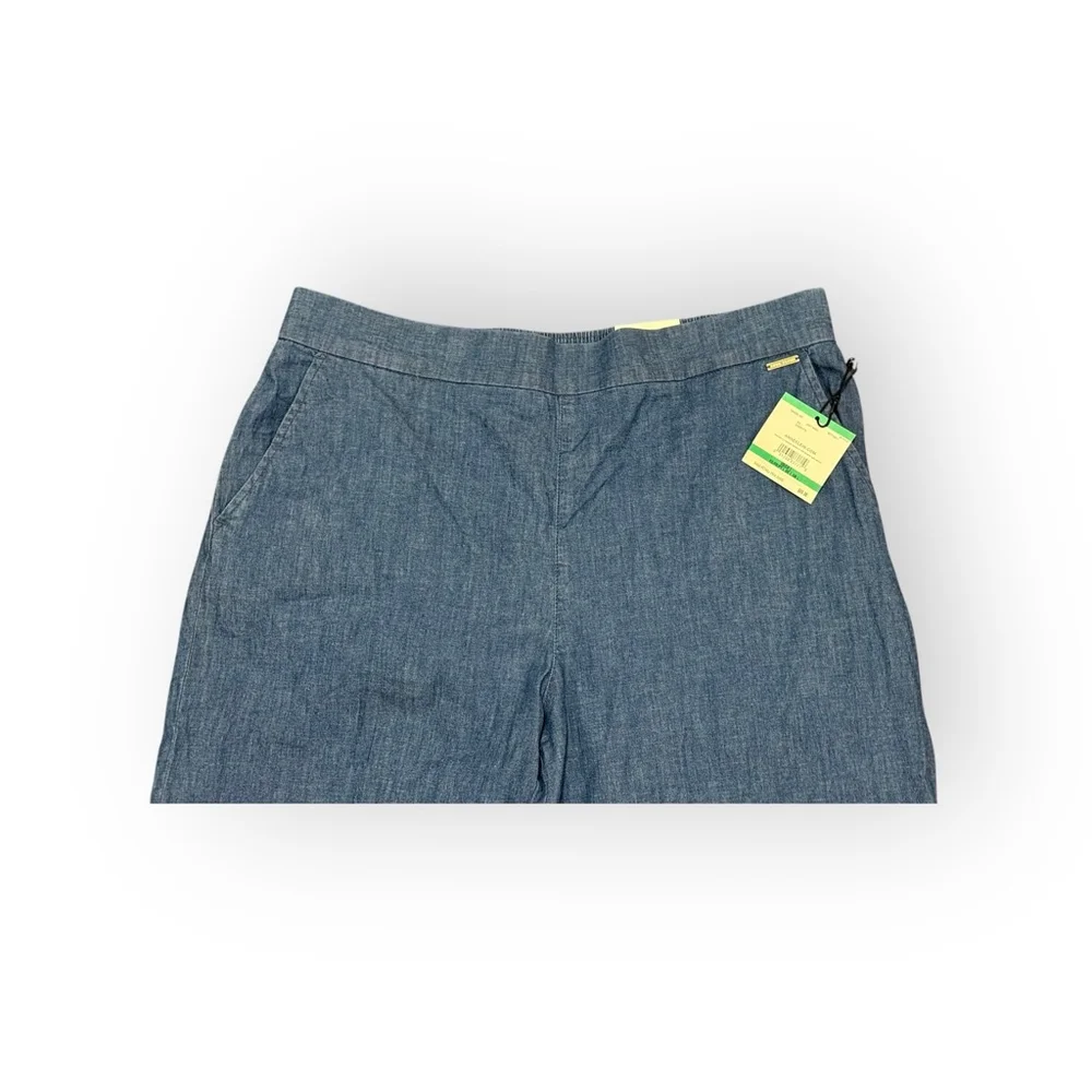 NWT Anne Klein Women’s Wide Leg Crop Denim Flat Front Pants Size L Med Wash​​ - Picture 3 of 11